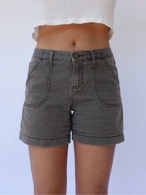 Green khaki cotton utility shorts